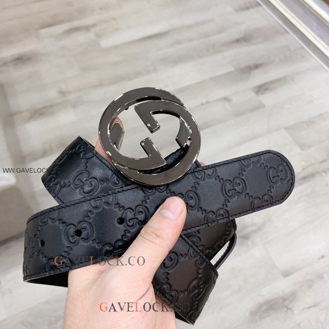 Gucci Classic Men's Leather Belt Black GG Buckle w Box